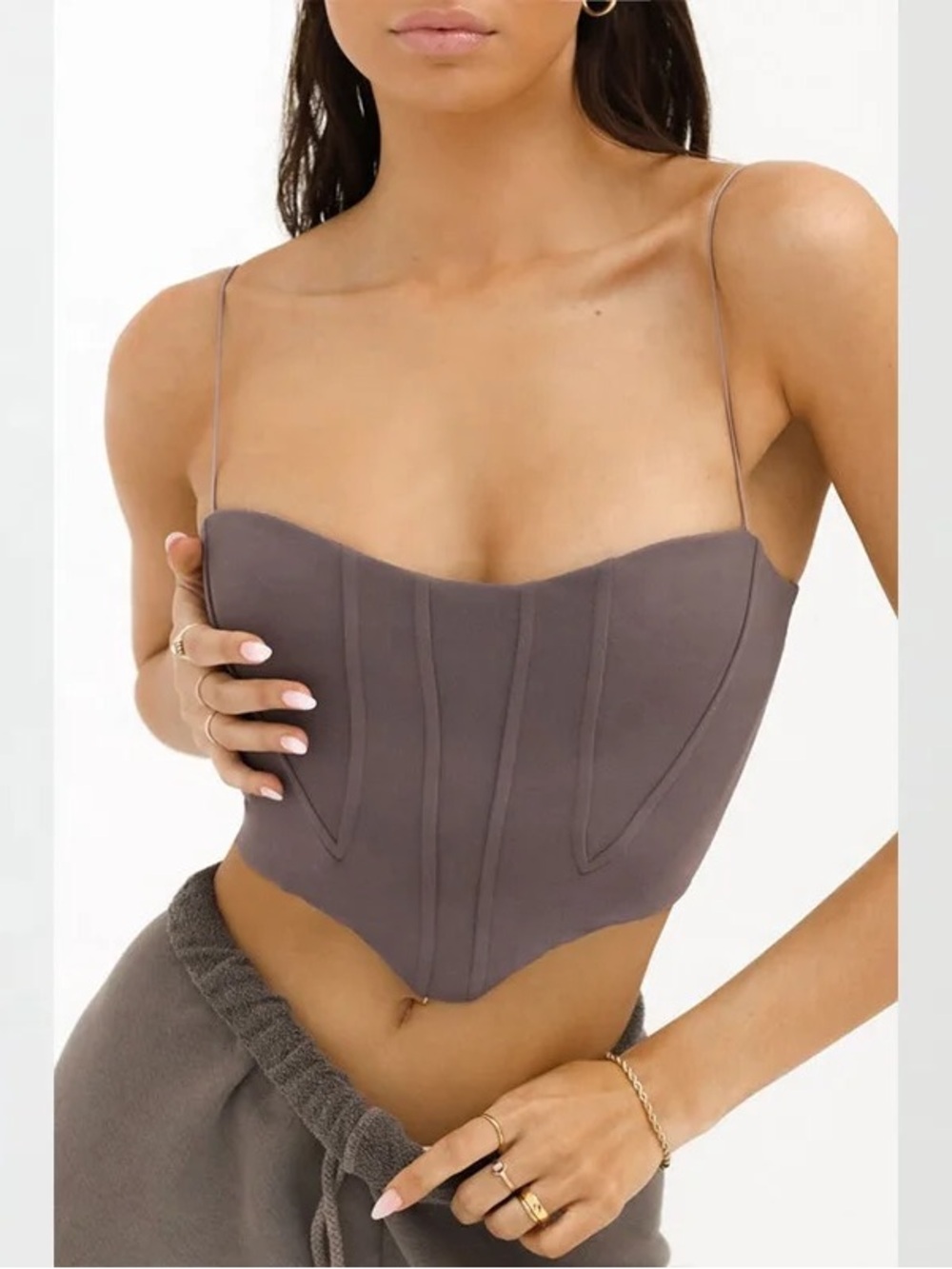 Joah Brown Contour Corset in Suede Mauve Size S/M - Picture 8 of 9